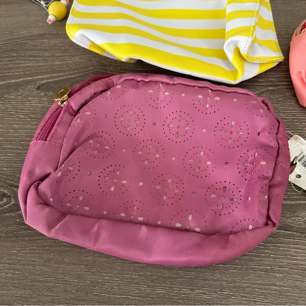 Ulta Sephora Makeup Travel Cosmetic Bag Lot Three Pink Yellow Stripe Lasercut